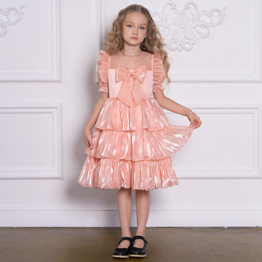 Red Organza Puffy Sleeve Ball Gown for Girls - Party & Flower Girl Dress