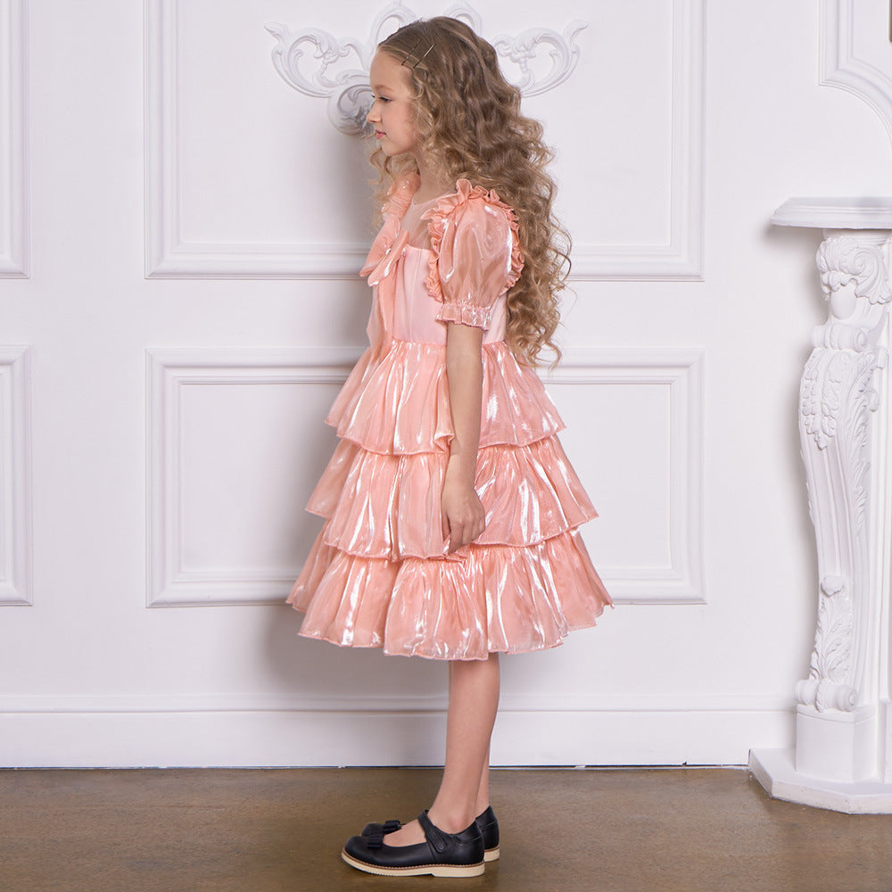 Red Organza Puffy Sleeve Ball Gown for Girls - Party & Flower Girl Dress