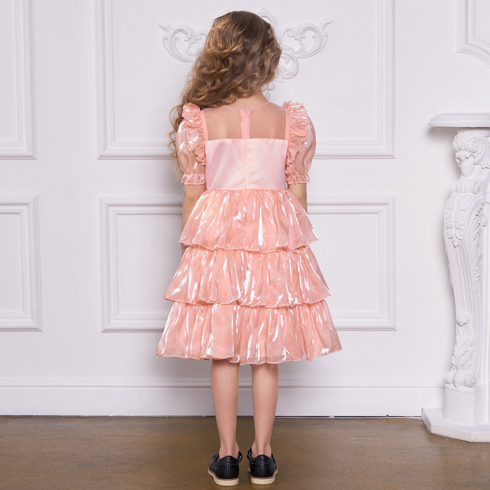 Red Organza Puffy Sleeve Ball Gown for Girls - Party & Flower Girl Dress