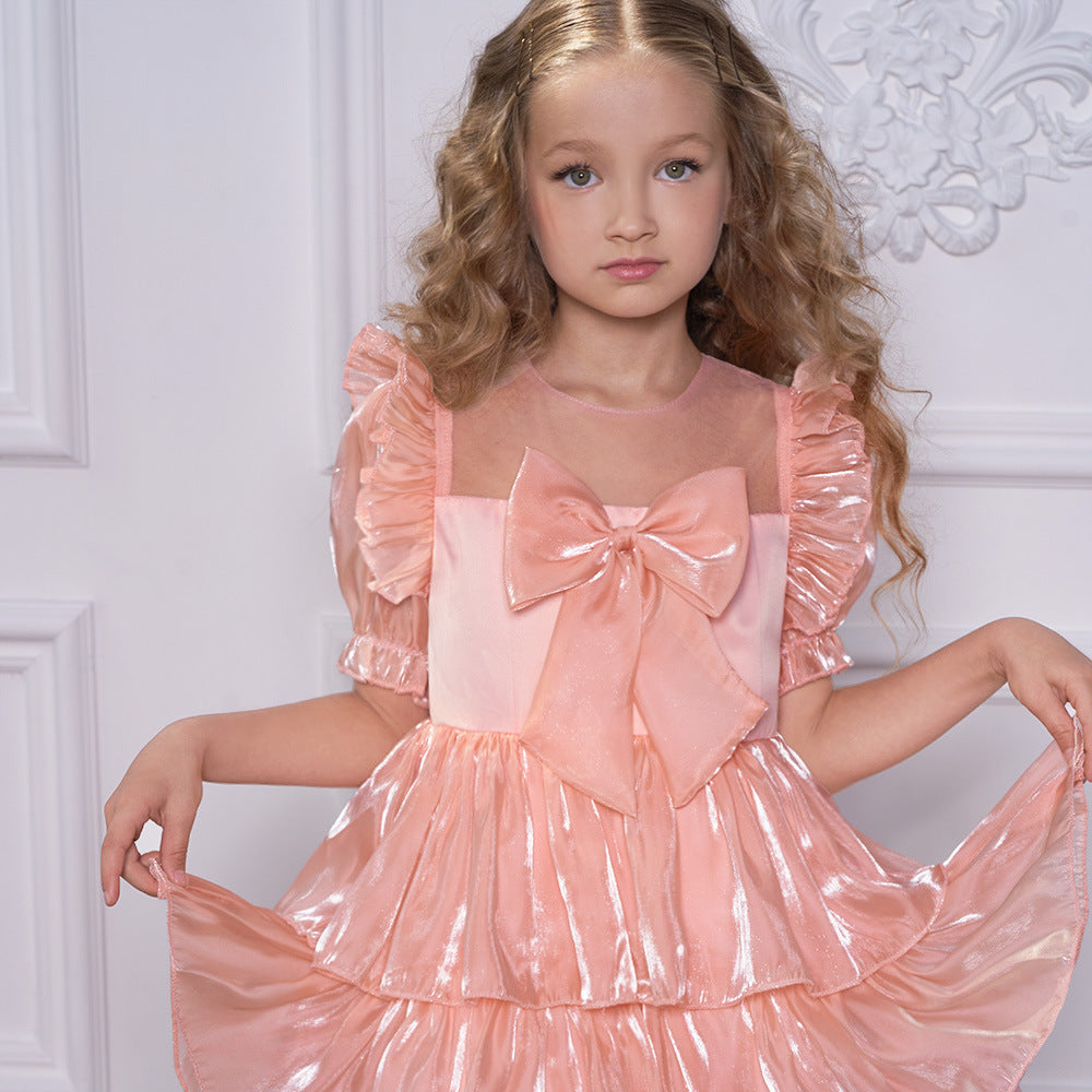 Red Organza Puffy Sleeve Ball Gown for Girls - Party & Flower Girl Dress
