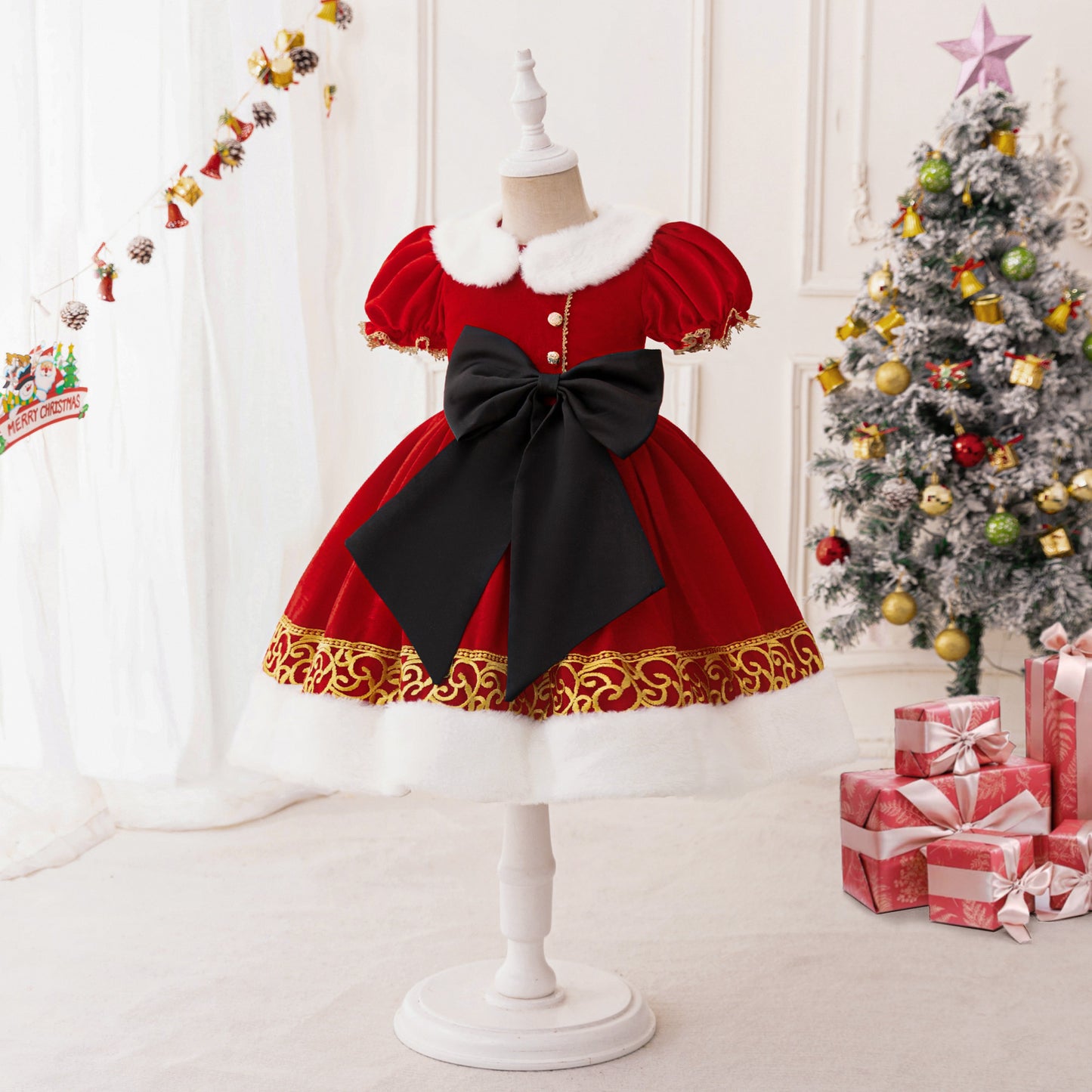 Red Ball Gown Party Dress for Girls - Puffy Embroidered Princess Dress (3-10 Years)