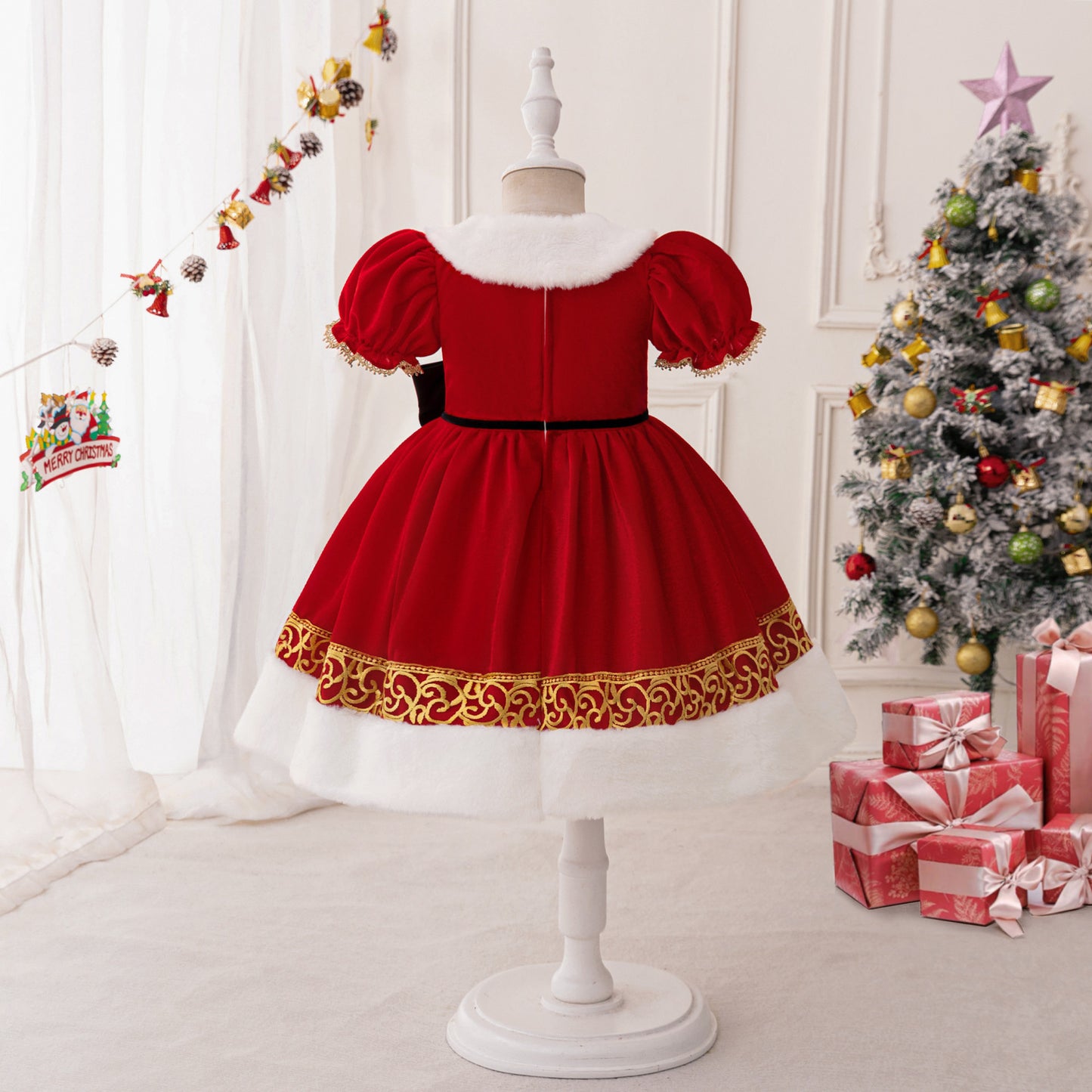 Red Ball Gown Party Dress for Girls - Puffy Embroidered Princess Dress (3-10 Years)