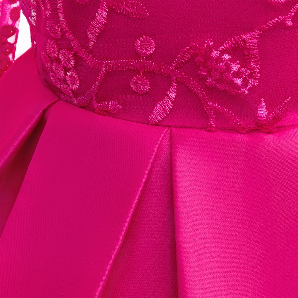 Frocklet Rose Red Long Sleeve Princess Dress for Girls, A-Line Tea Length Party Dress 3-8Y 6