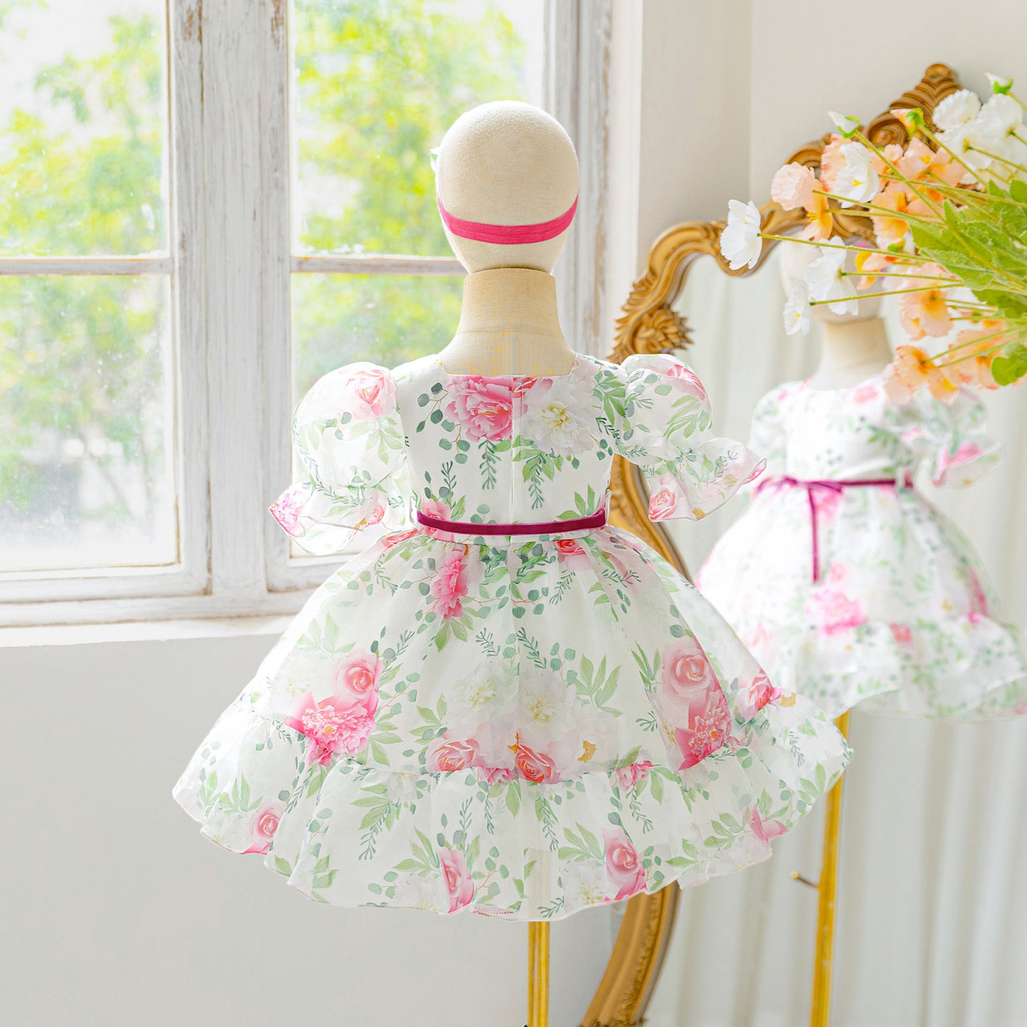 Rose Red Floral Puffy Dress for Girls - Infant & Toddler Party Gown