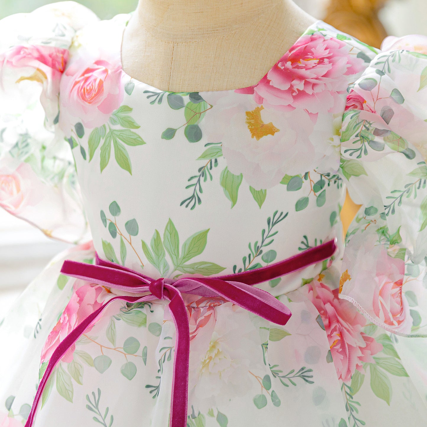 Rose Red Floral Puffy Dress for Girls - Infant & Toddler Party Gown