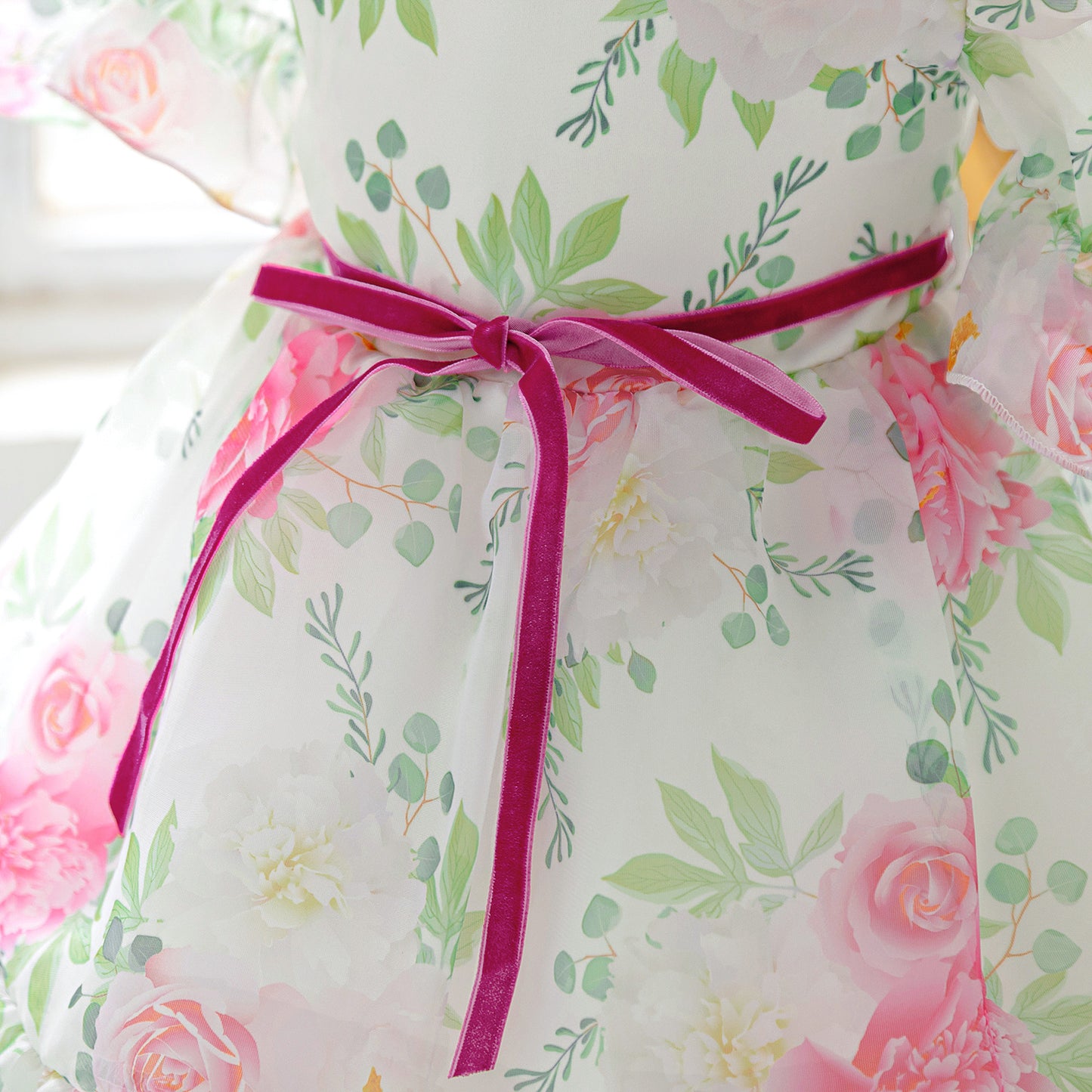 Rose Red Floral Puffy Dress for Girls - Infant & Toddler Party Gown