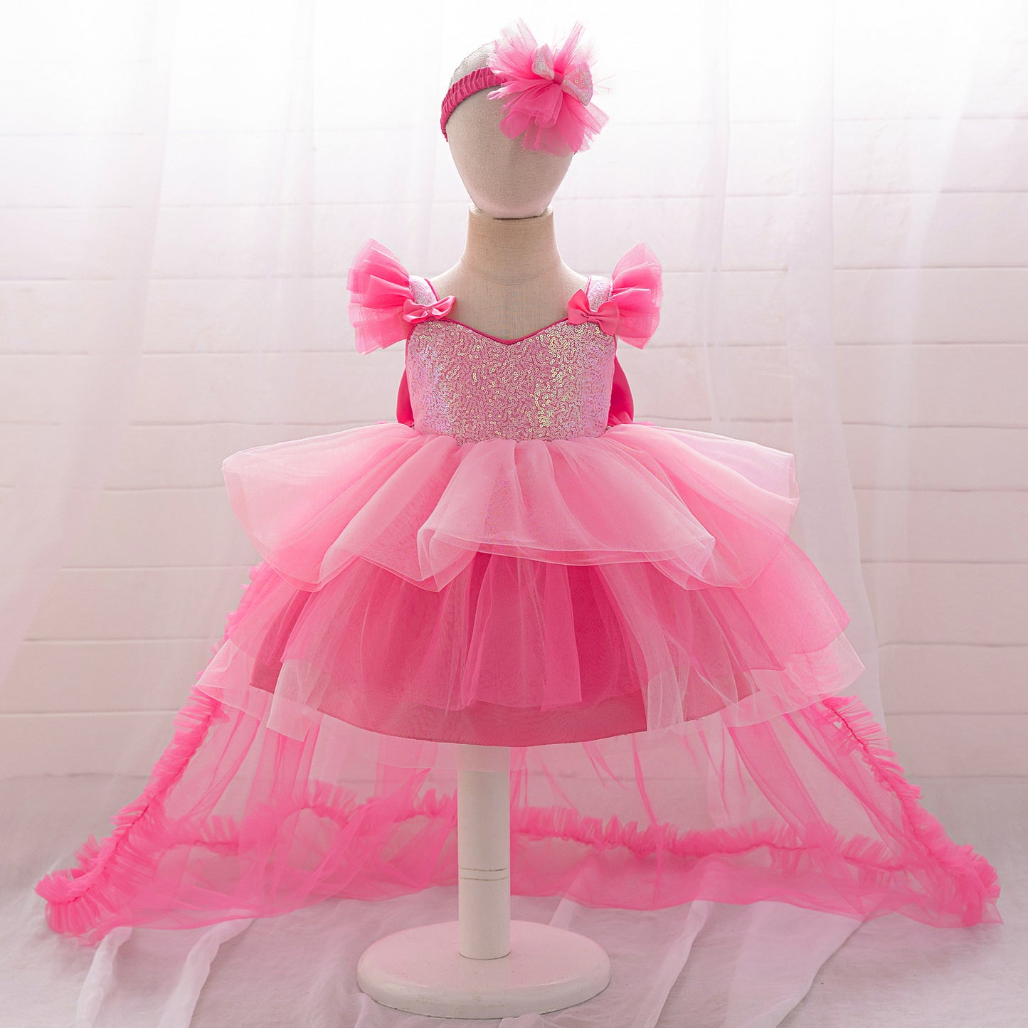 Rose Red High-Low Sequin & Tulle Princess Dress for Girls – Cute Toddler Party Gown