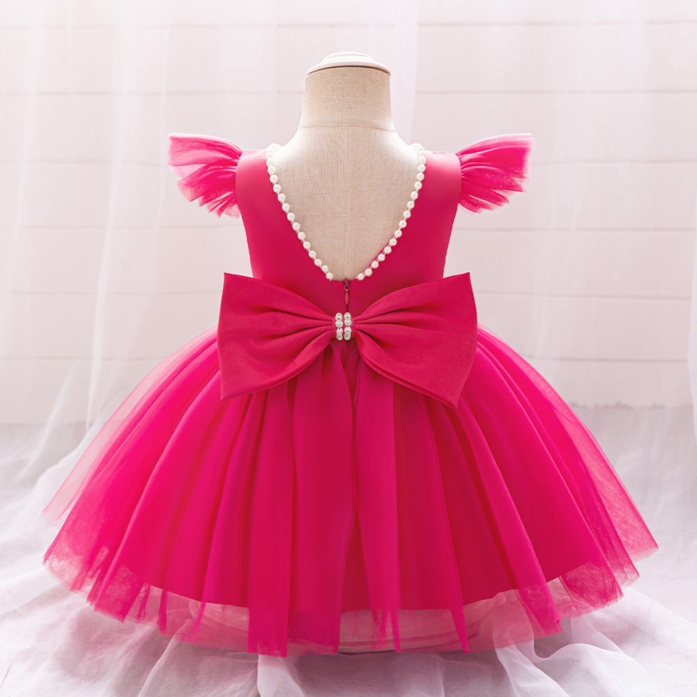 Rose Red Princess Ball Gown Dress for Girls | Puffy Flower Girl Dress Tea Length