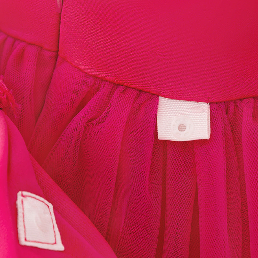 Rose Red Princess Ball Gown Dress for Girls | Puffy Flower Girl Dress Tea Length
