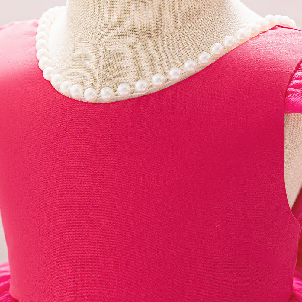 Rose Red Princess Ball Gown Dress for Girls | Puffy Flower Girl Dress Tea Length