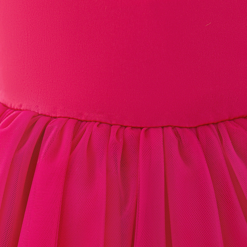 Rose Red Princess Ball Gown Dress for Girls | Puffy Flower Girl Dress Tea Length