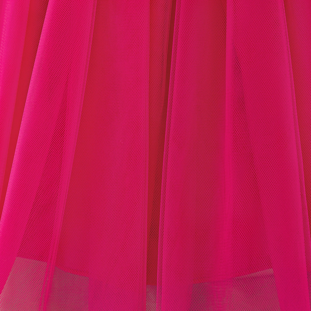 Rose Red Princess Ball Gown Dress for Girls | Puffy Flower Girl Dress Tea Length