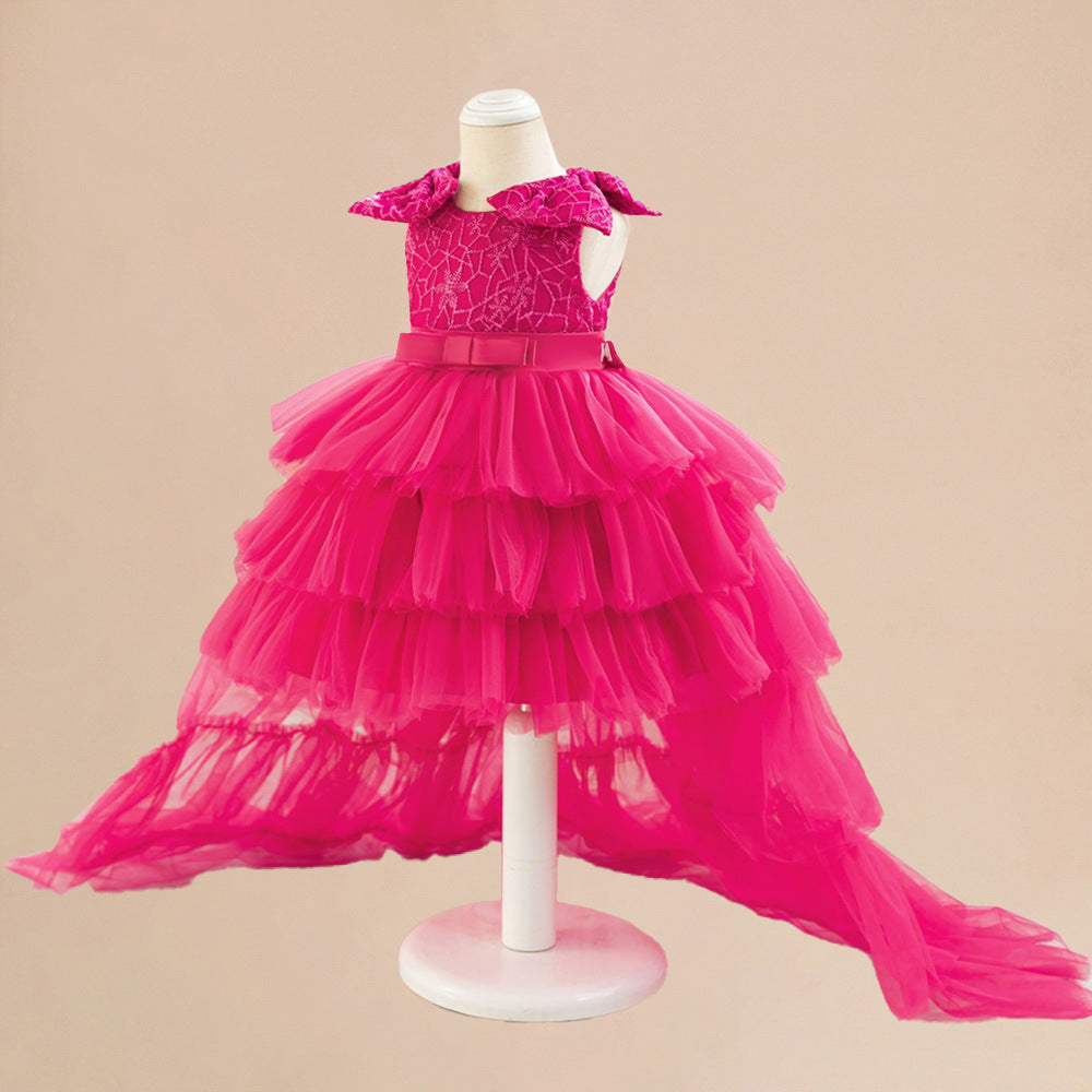 Rose Red Tiered Tulle Princess Dress for Toddlers | Flower Girl Special Occasion Gown