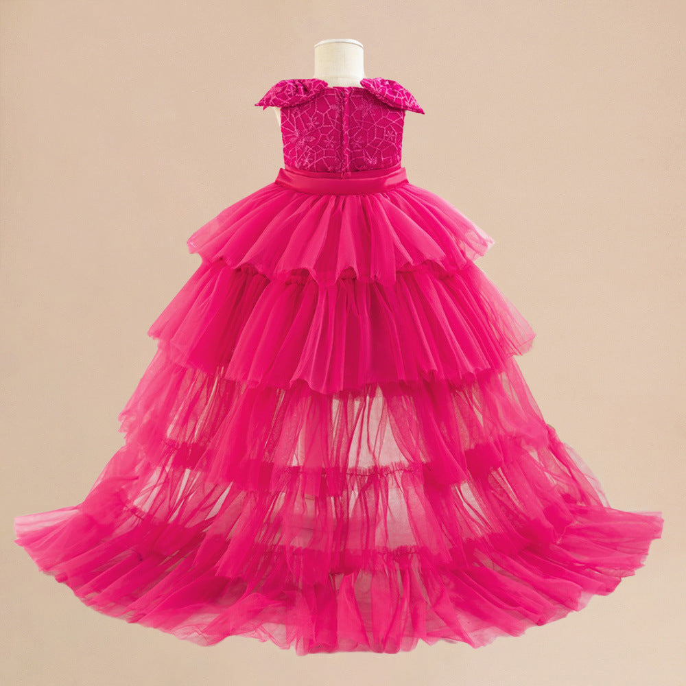 Rose Red Tiered Tulle Princess Dress for Toddlers | Flower Girl Special Occasion Gown