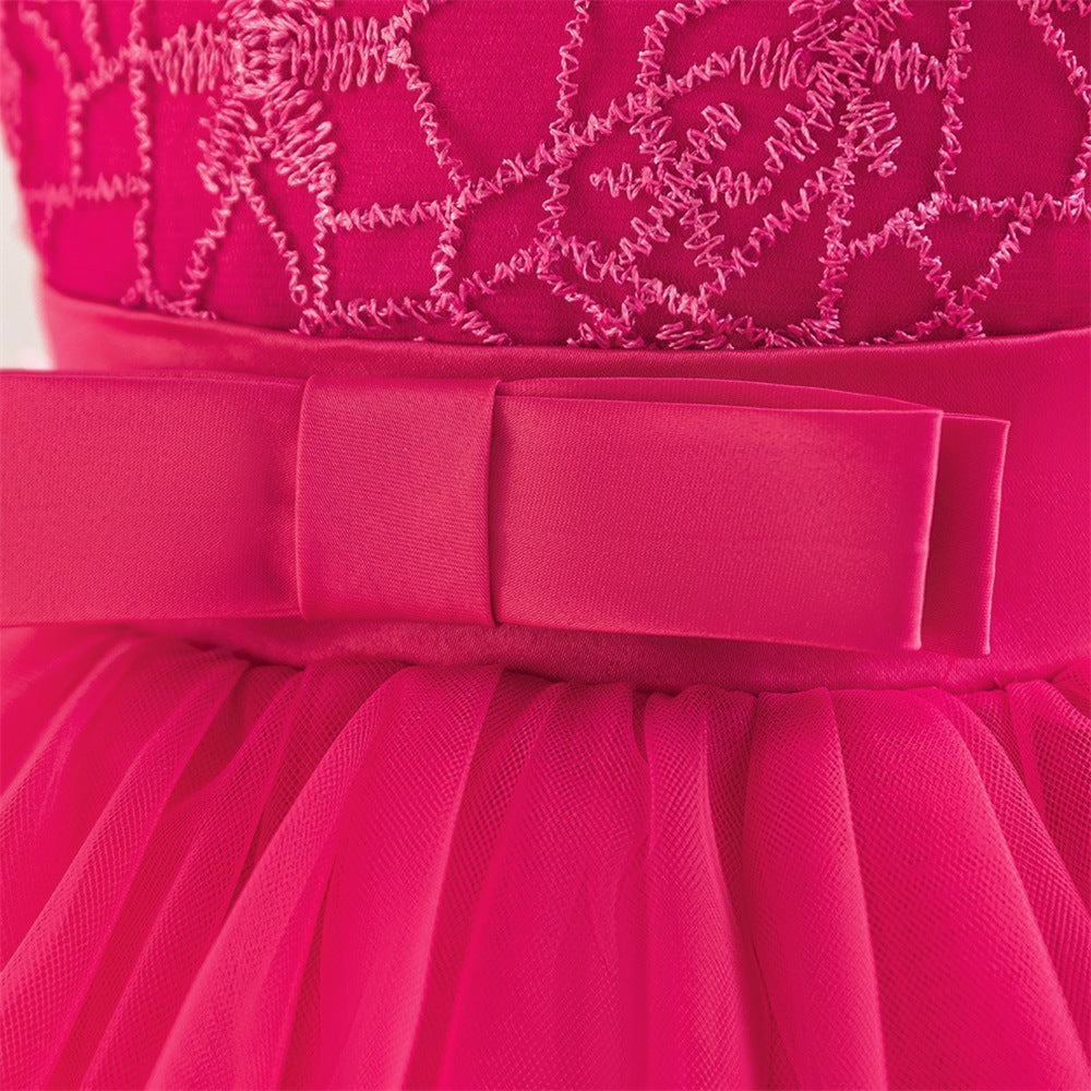 Rose Red Tiered Tulle Princess Dress for Toddlers | Flower Girl Special Occasion Gown