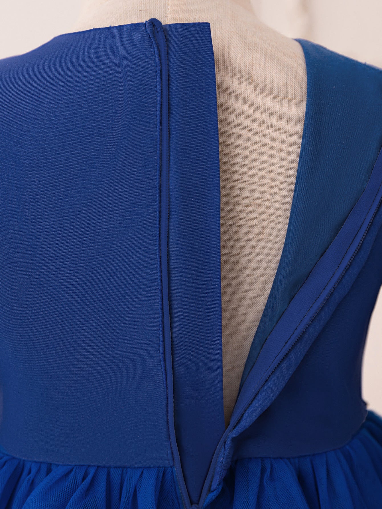 Royal Blue A-Line Tulle Maxi Dress with Embroidery for Girls | Cute & Playful Long Sleeve Gown