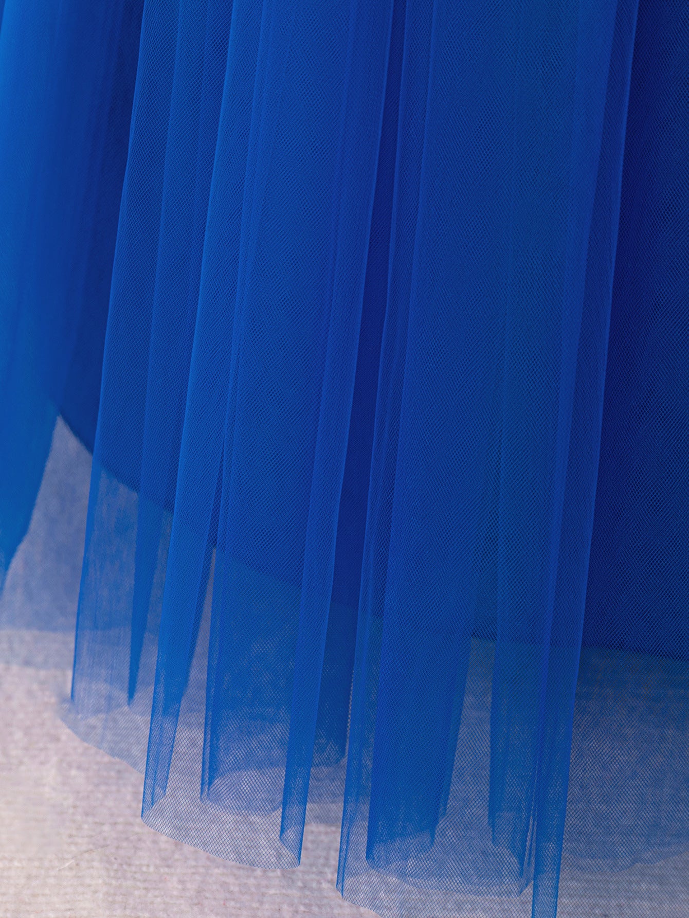 Royal Blue A-Line Tulle Maxi Dress with Embroidery for Girls | Cute & Playful Long Sleeve Gown