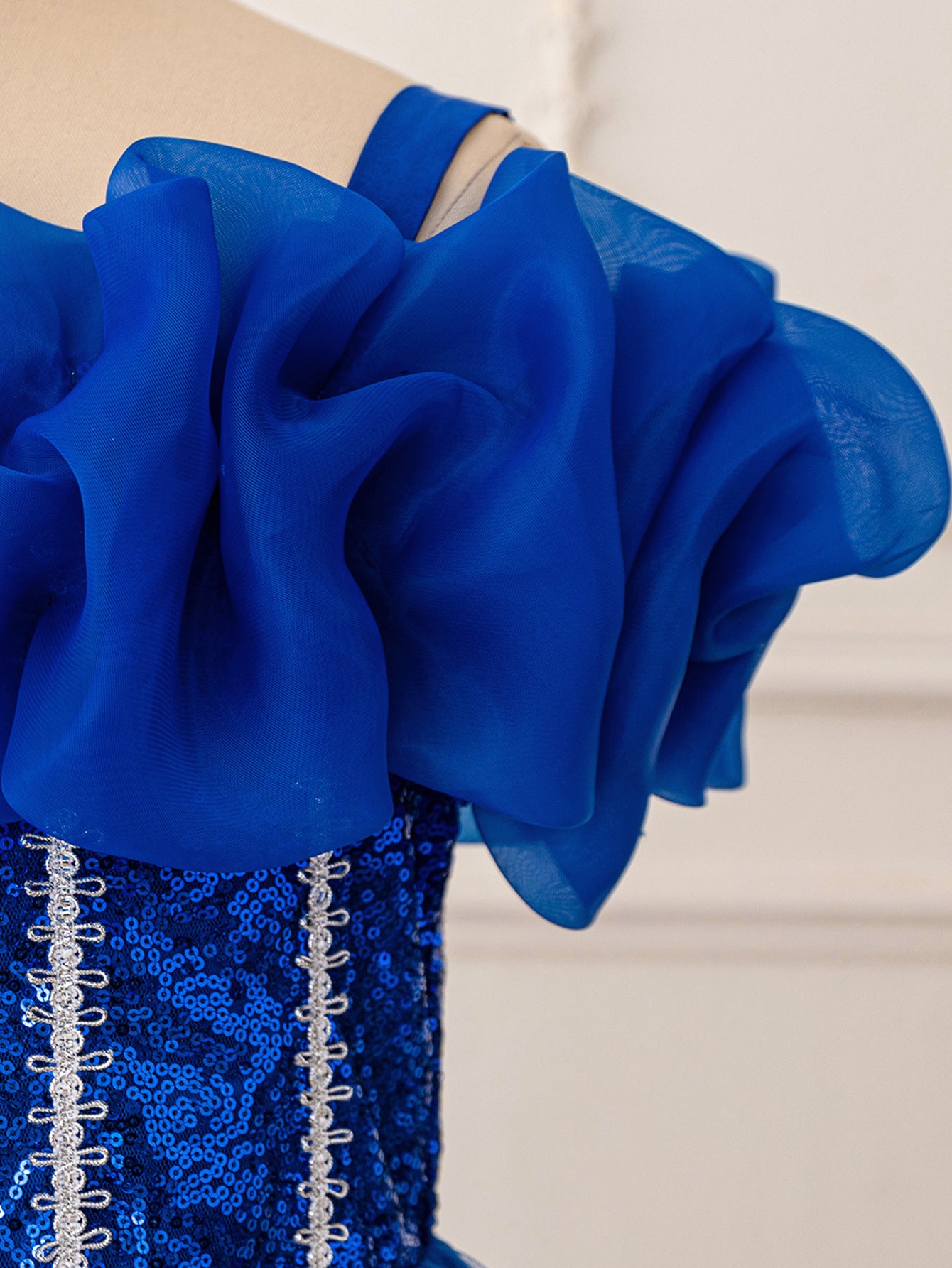 Royal Blue Sequin Off-Shoulder Princess Dress for Girls (Ages 5-13) | Maxi Tulle Formal Gown