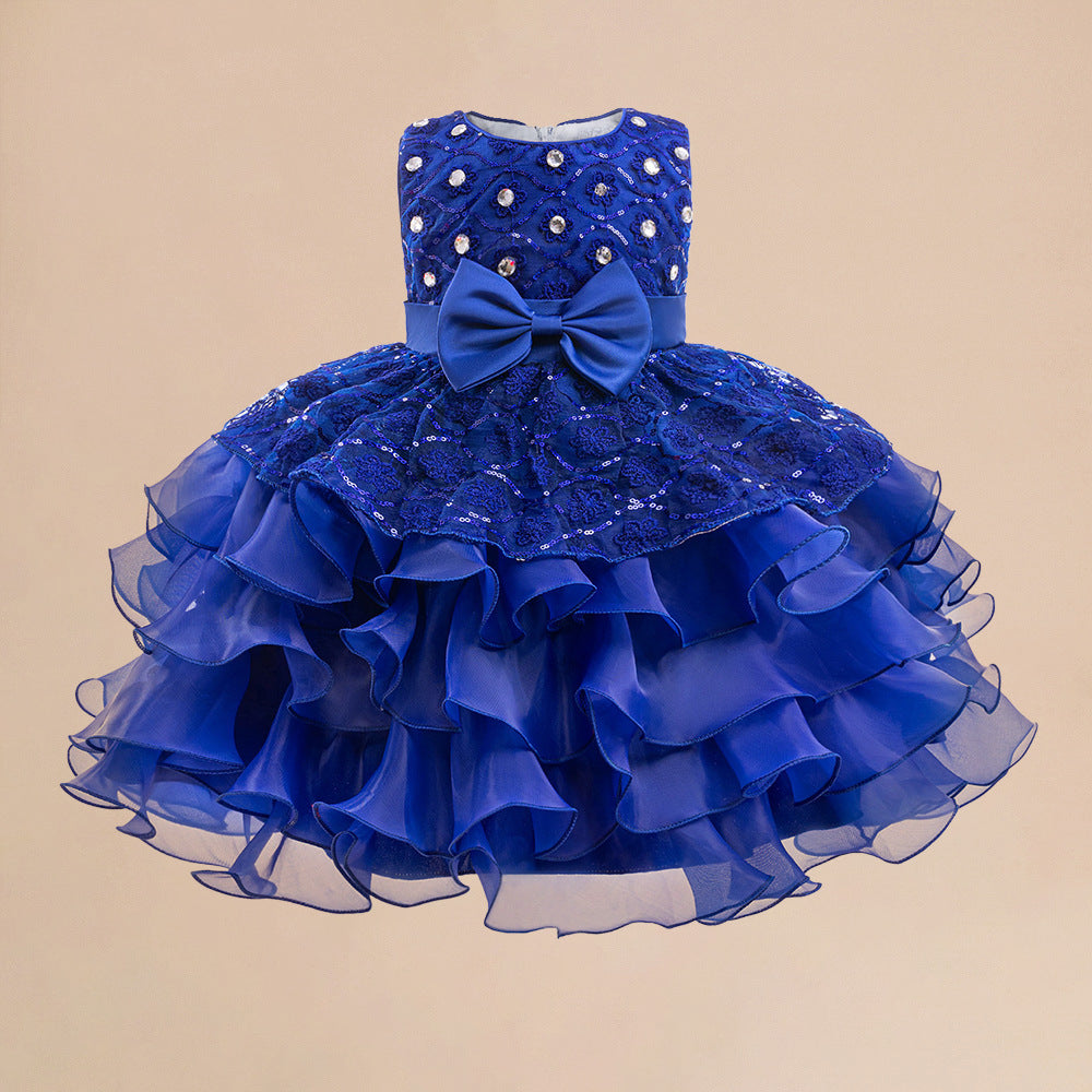 Royal Blue Puffy Flower Girl Dress with Sequins, Embroidery & Bowknots | Cute Princess Gown