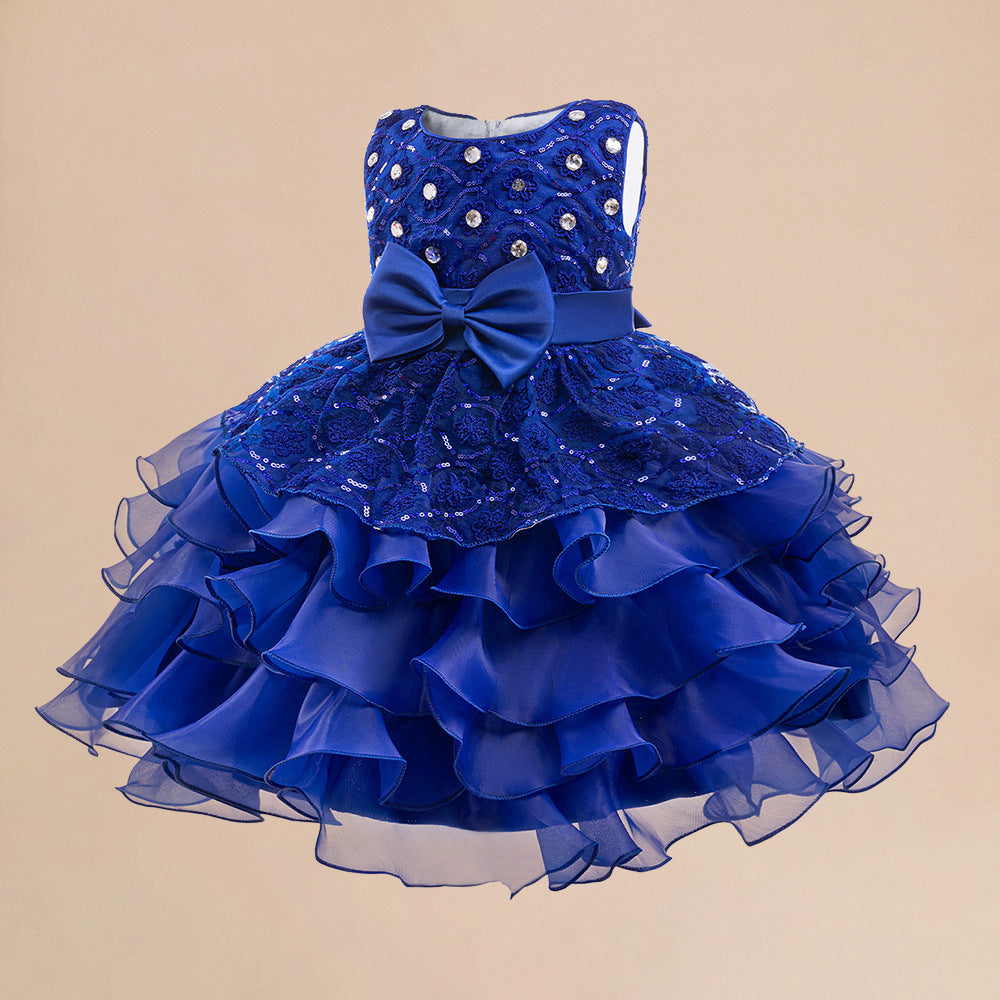 Royal Blue Puffy Flower Girl Dress with Sequins, Embroidery & Bowknots | Cute Princess Gown
