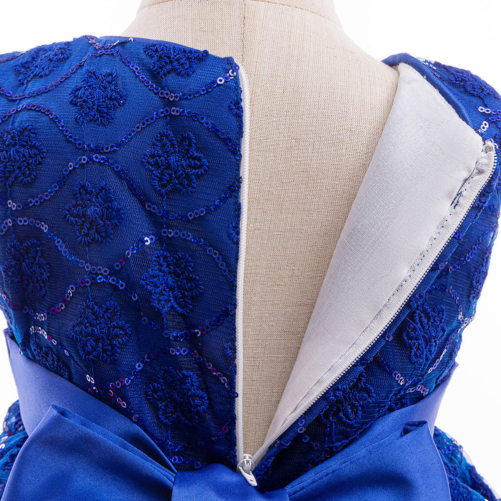 Royal Blue Puffy Flower Girl Dress with Sequins, Embroidery & Bowknots | Cute Princess Gown