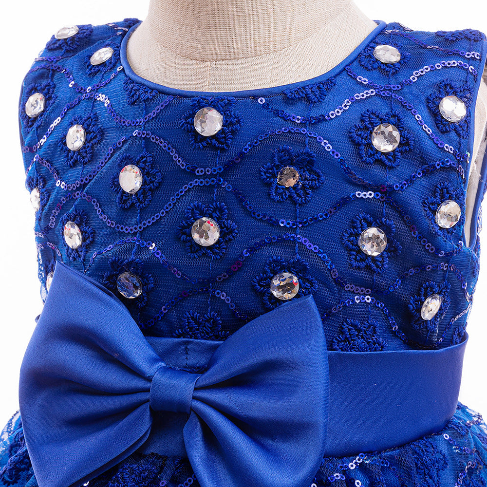 Royal Blue Puffy Flower Girl Dress with Sequins, Embroidery & Bowknots | Cute Princess Gown