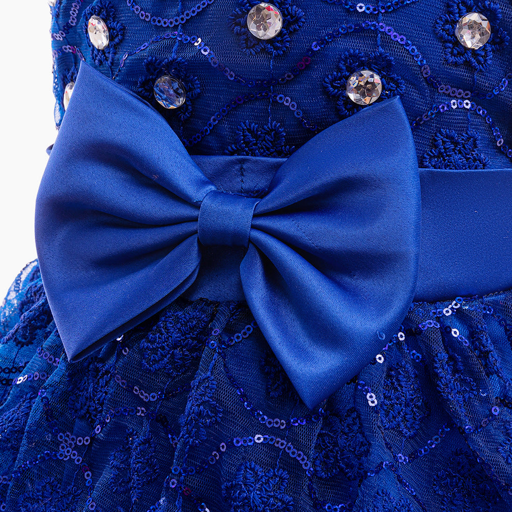 Royal Blue Puffy Flower Girl Dress with Sequins, Embroidery & Bowknots | Cute Princess Gown