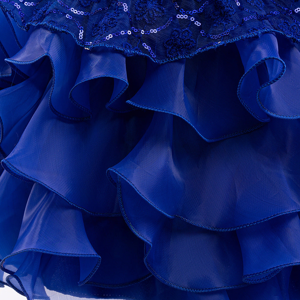 Royal Blue Puffy Flower Girl Dress with Sequins, Embroidery & Bowknots | Cute Princess Gown