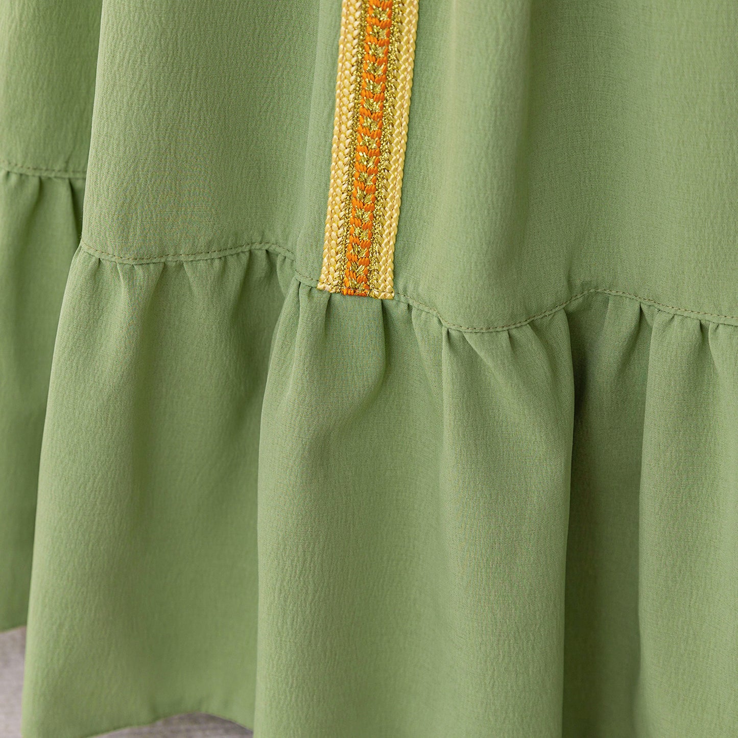 Sage Green A-Line Maxi Dress with Embroidery & Bowknot for Girls | Party & Formal Outfit