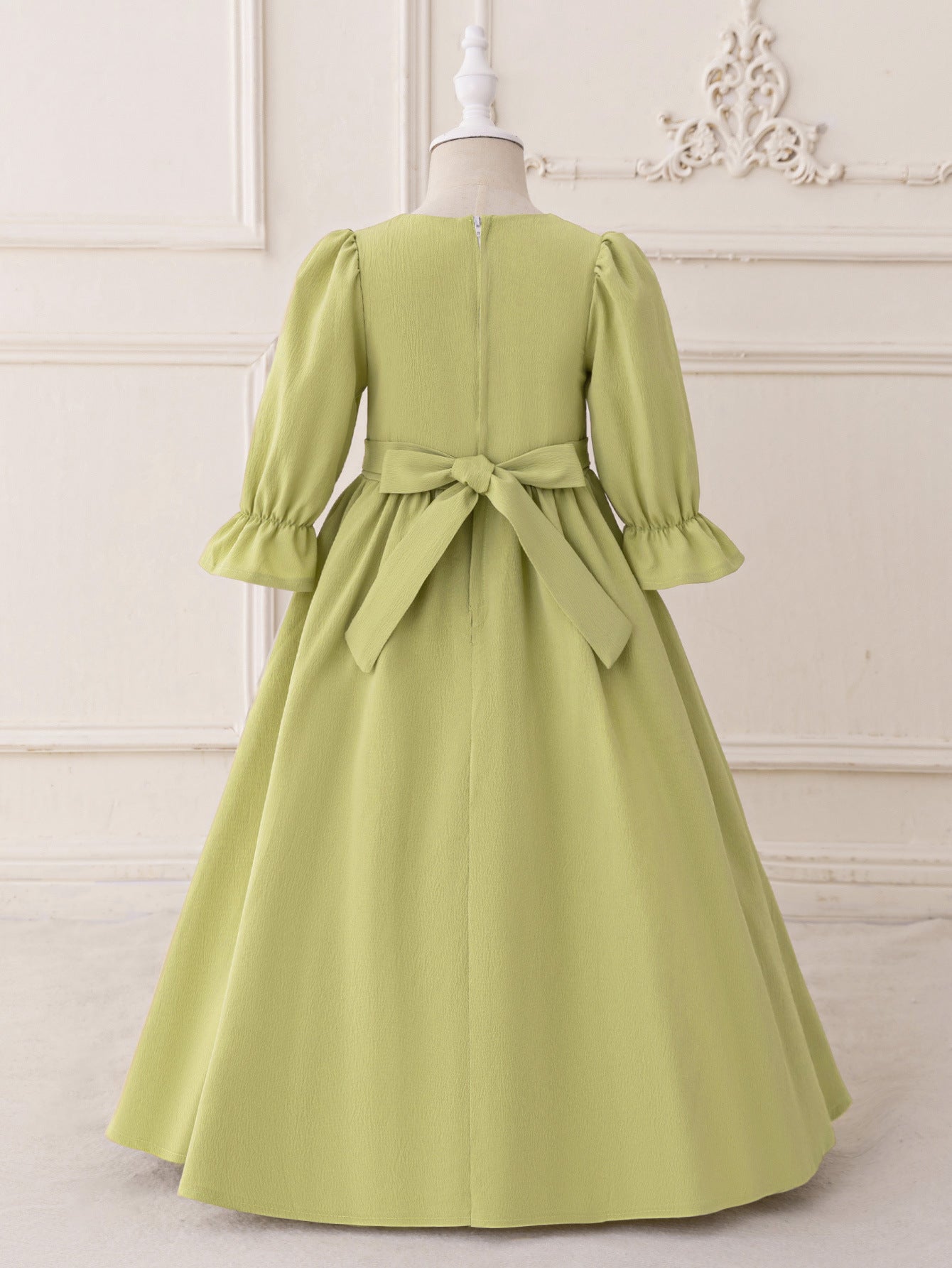 Sage Green Embroidered Maxi Dress with Bowknot for Girls (Ages 3-8)