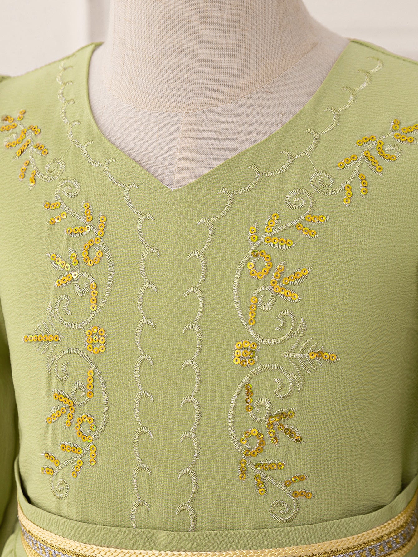 Sage Green Embroidered Maxi Dress with Bowknot for Girls (Ages 3-8)
