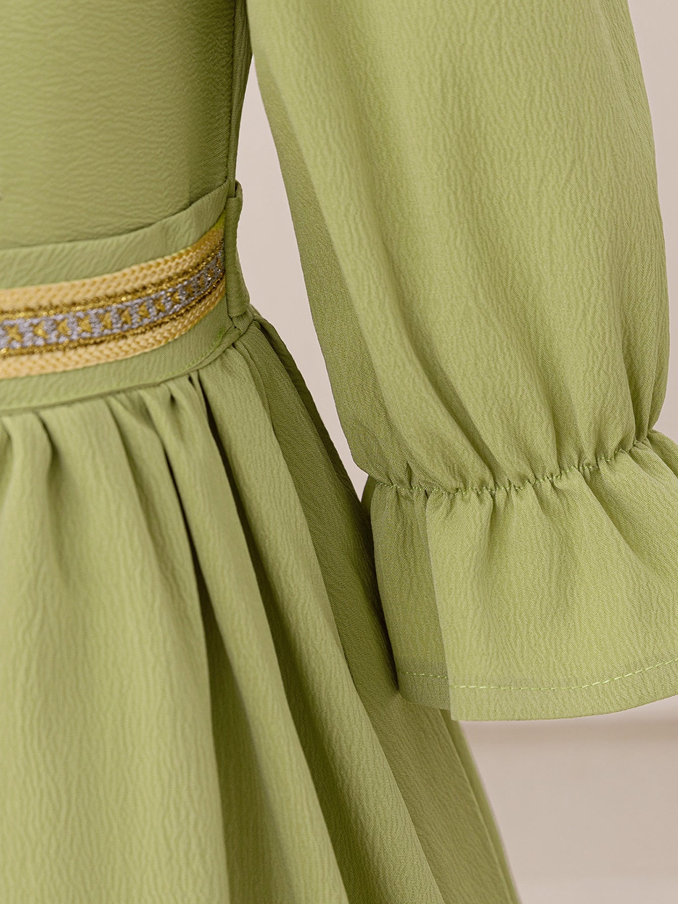 Sage Green Embroidered Maxi Dress with Bowknot for Girls (Ages 3-8)