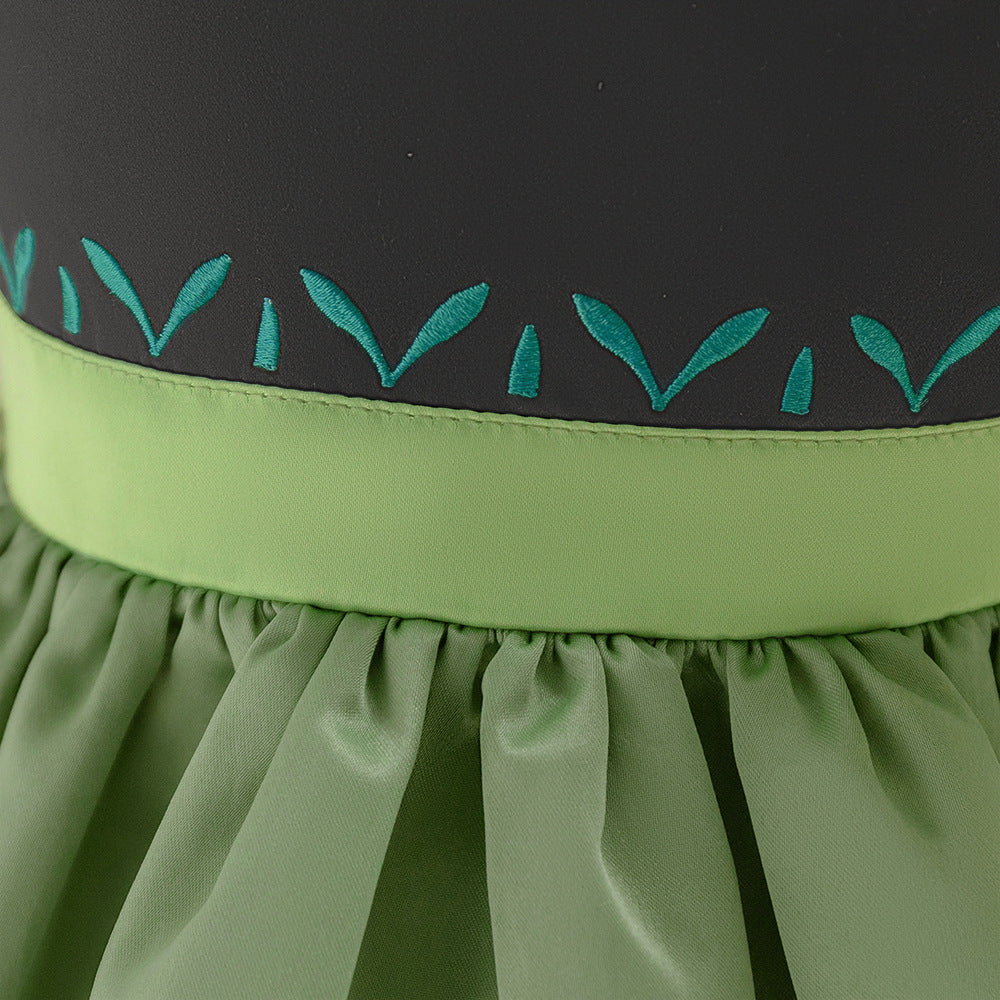 Sage Green A-Line Embroidered Princess Dress for Little Girls | Satin Tea Length Party Gown