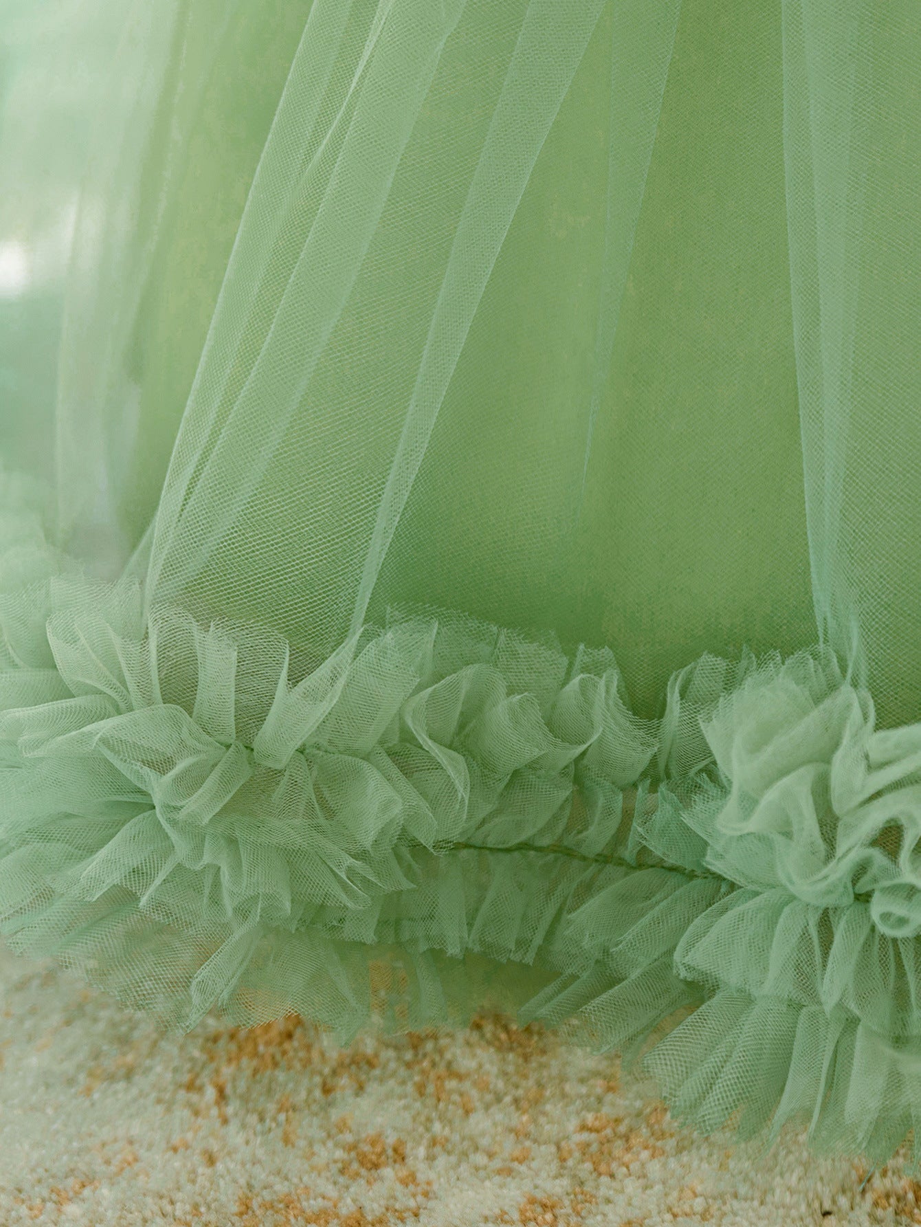 Sage Green Off-Shoulder Puffy Ball Gown for Baby Girls - Party & Wedding Dress