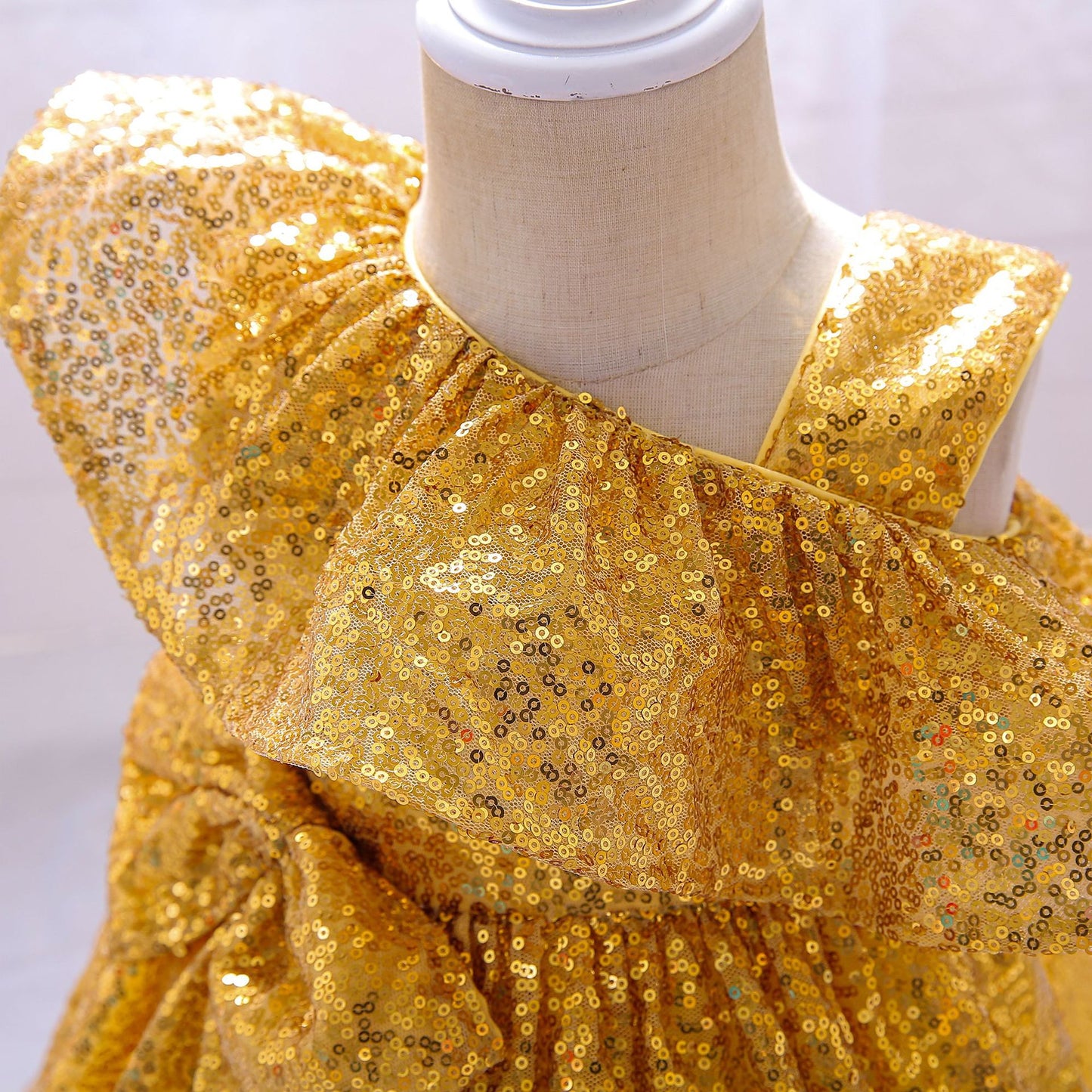 Sequin A-Line Flower Girl Dress with Bow & Ruffle – Tea Length Special Occasion Outfits