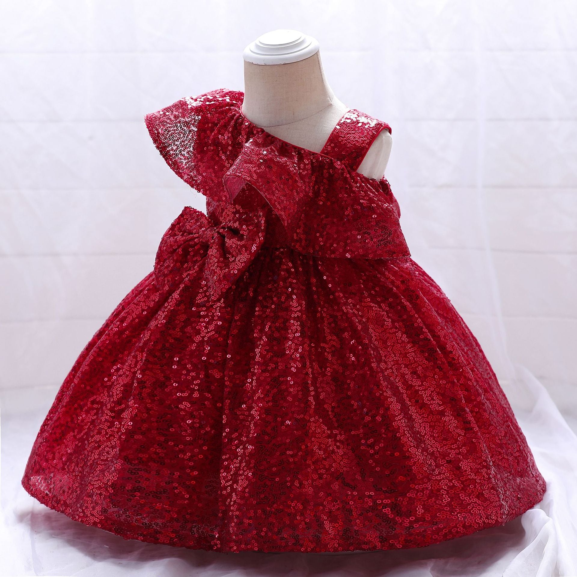 Frocklet Sequin A-Line Flower Girl Dress with Bow & Ruffle – Tea Length Special Occasion Outfits 3