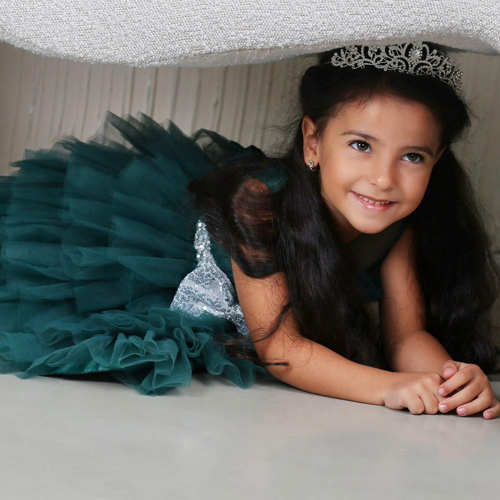 Layered Sequin Bow Princess Tulle Dress for Girls - Party & Birthday Ball Gown