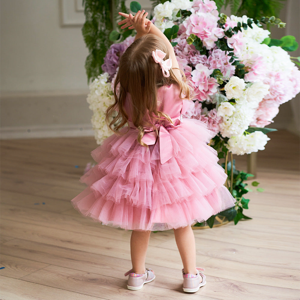 Layered Sequin Bow Princess Tulle Dress for Girls - Party & Birthday Ball Gown