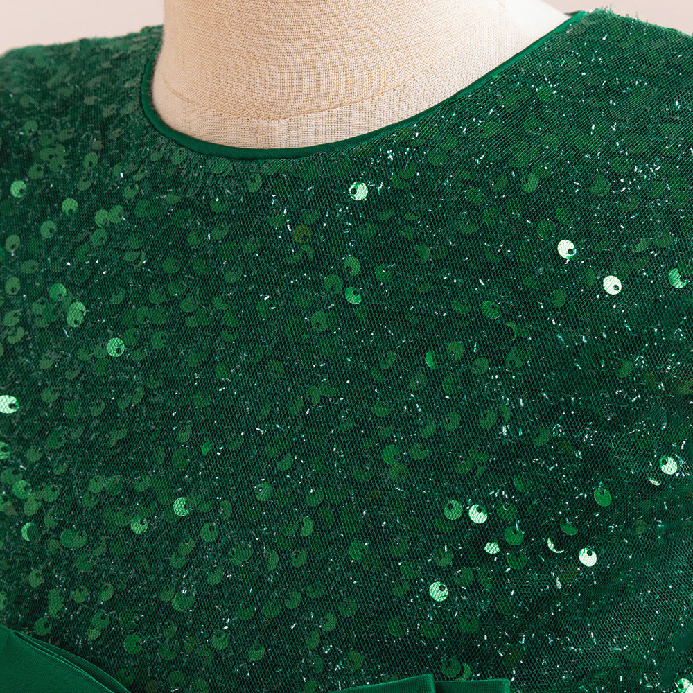 Sparkly Sequin Maxi Princess Dress for Girls | A-Line Formal Gown with Bow