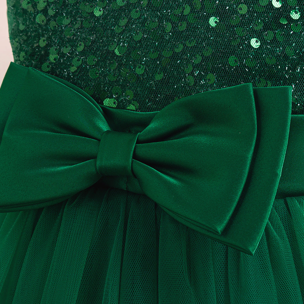 Sparkly Sequin Maxi Princess Dress for Girls | A-Line Formal Gown with Bow