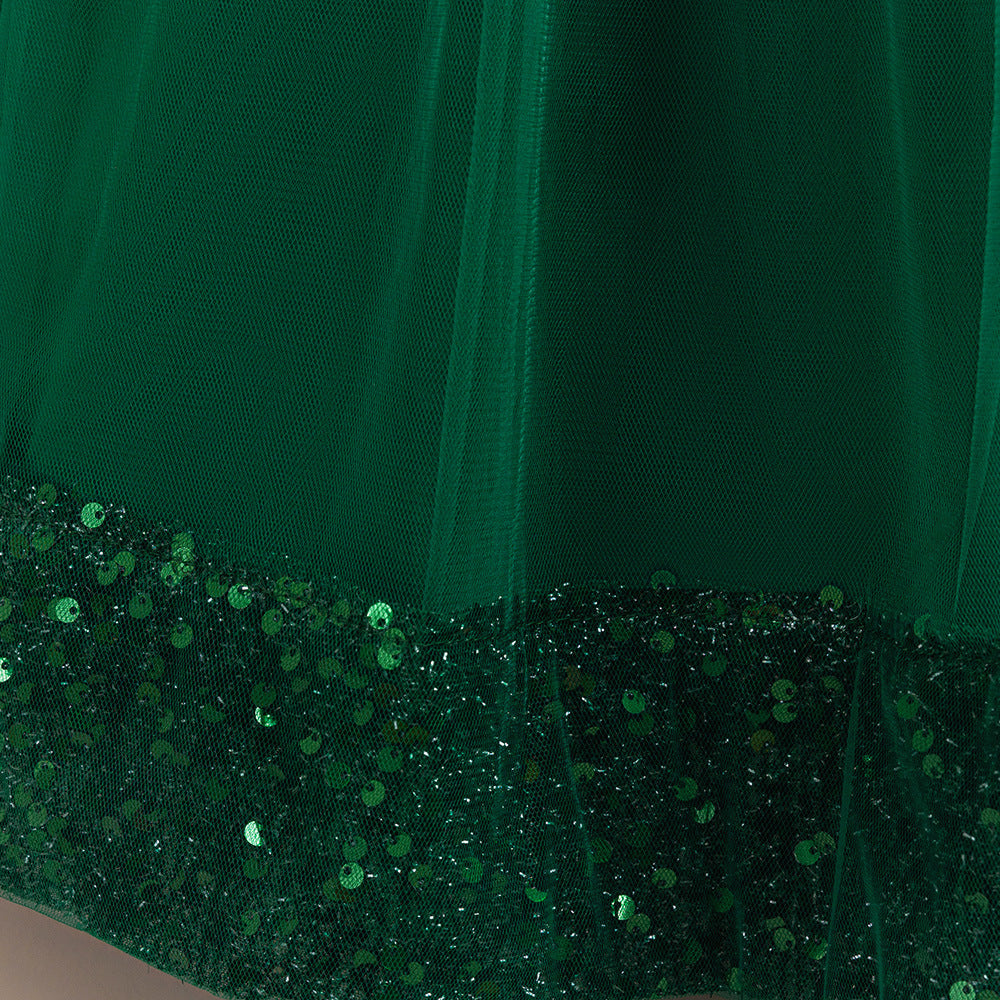 Sparkly Sequin Maxi Princess Dress for Girls | A-Line Formal Gown with Bow