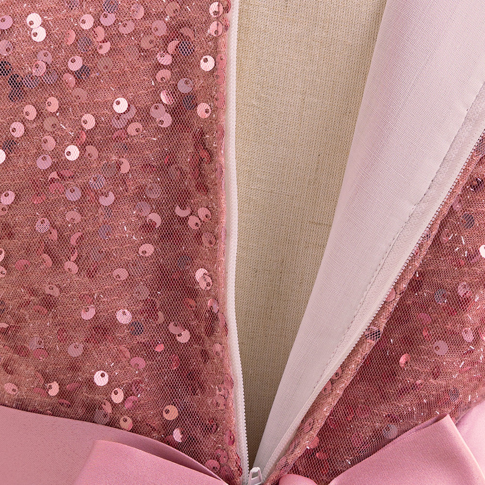 Sparkly Sequin Maxi Princess Dress for Girls | A-Line Formal Gown with Bow