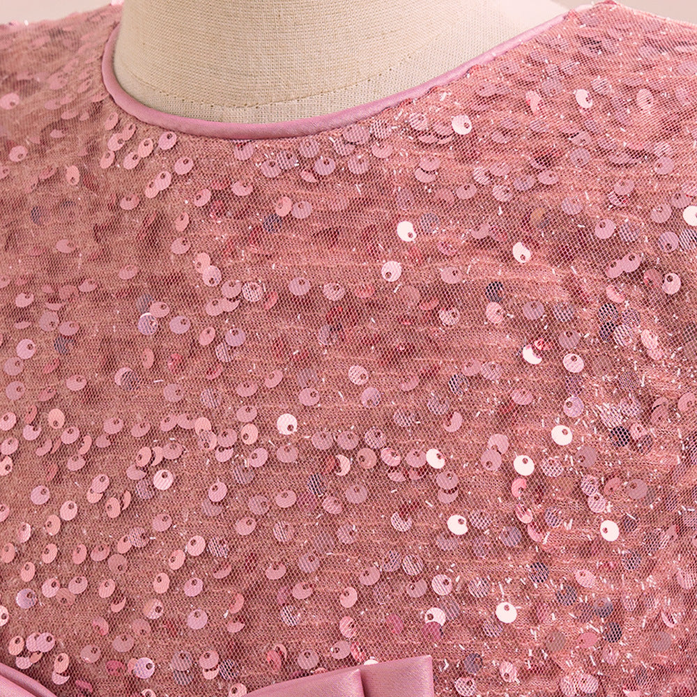 Sparkly Sequin Maxi Princess Dress for Girls | A-Line Formal Gown with Bow