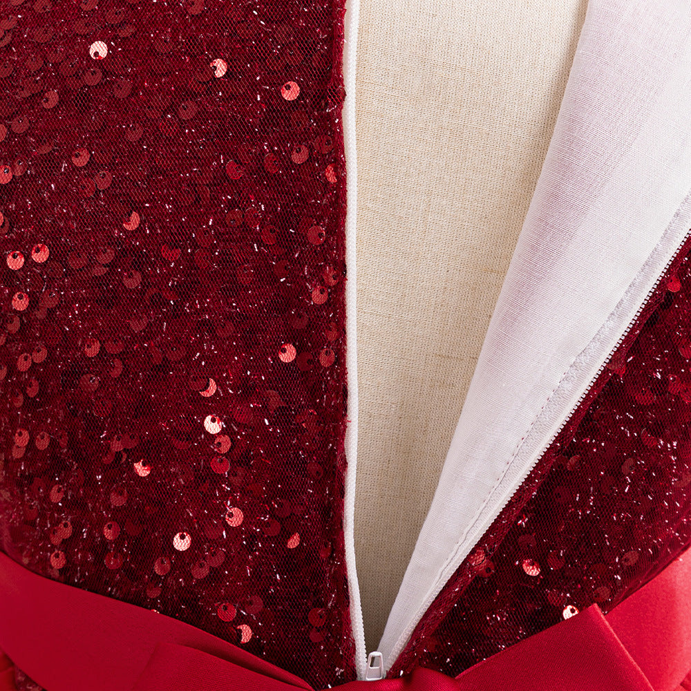 Sparkly Sequin Maxi Princess Dress for Girls | A-Line Formal Gown with Bow