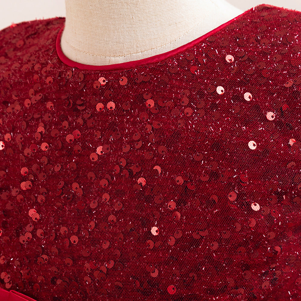 Sparkly Sequin Maxi Princess Dress for Girls | A-Line Formal Gown with Bow