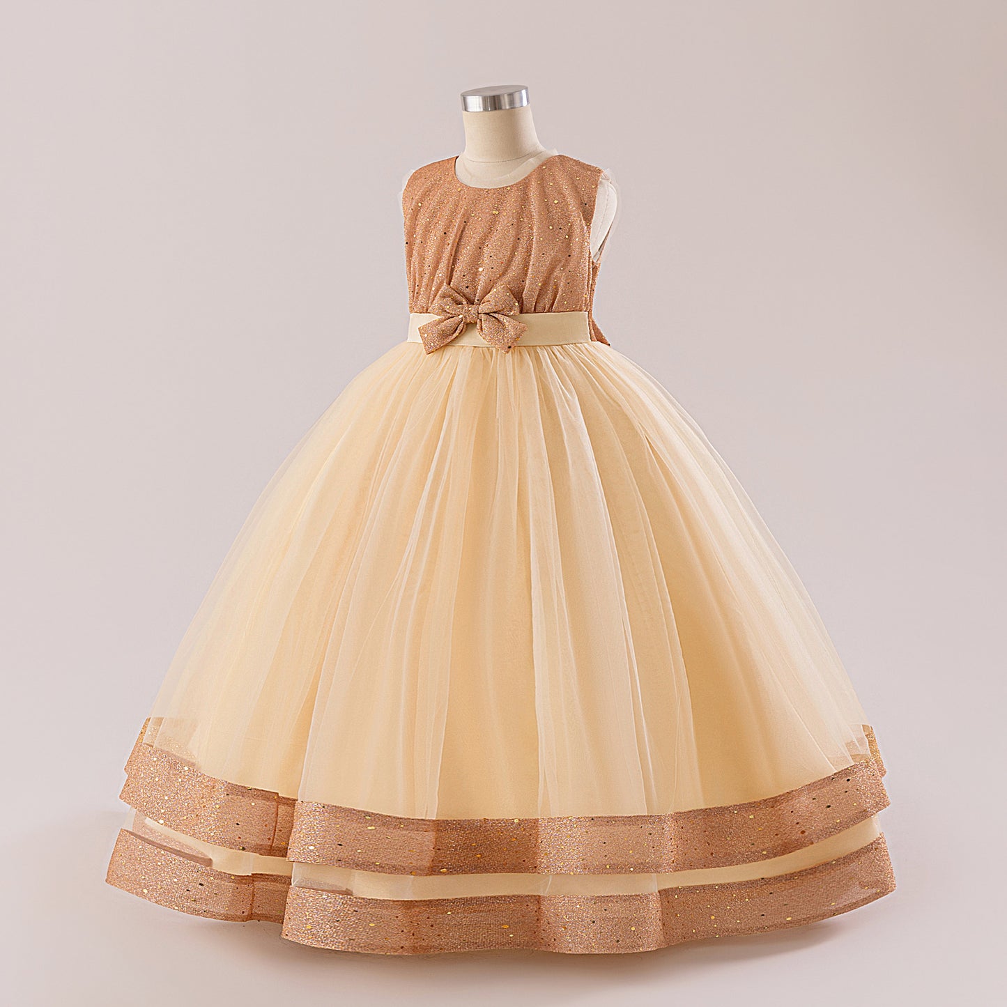 Sequin Bow Maxi Princess Dress for Girls – Party & Flower Girl Gown