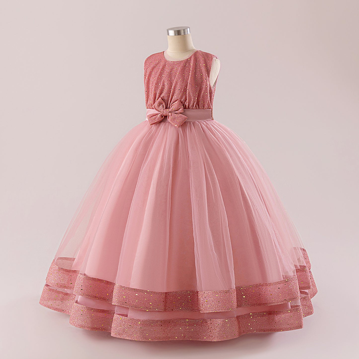 Sequin Bow Maxi Princess Dress for Girls – Party & Flower Girl Gown