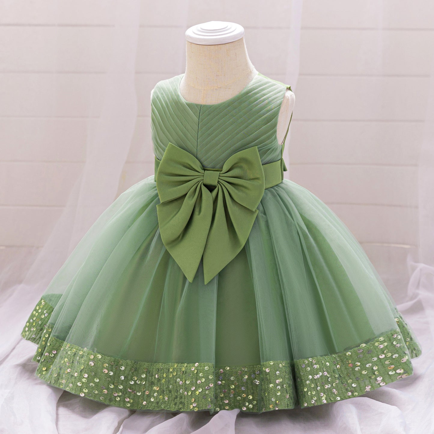 Cute Puffy Mesh Sequin Ball Gown for Toddlers – Party & Flower Girl Dress