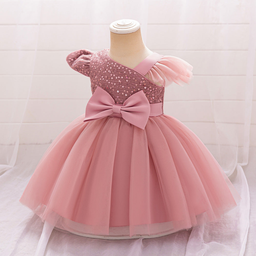Cute Sequin Puffy Tulle Ball Gown Dress for Toddlers - Bowknot, Tea Length, Party & Formal
