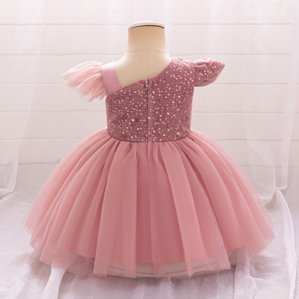 Cute Sequin Puffy Tulle Ball Gown Dress for Toddlers - Bowknot, Tea Length, Party & Formal